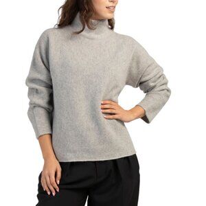 VINCE Stone Grey Cashmere Boxy Turtleneck Sweater